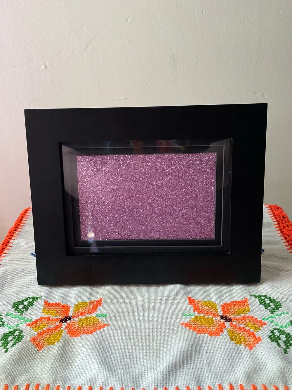Black Frame with Black Double Mat and Sparkly Pink Background 5x7